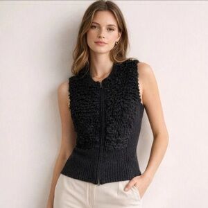 BCBGMaxAzria Alpaca Blend Knitted Textured Zip Up Vest